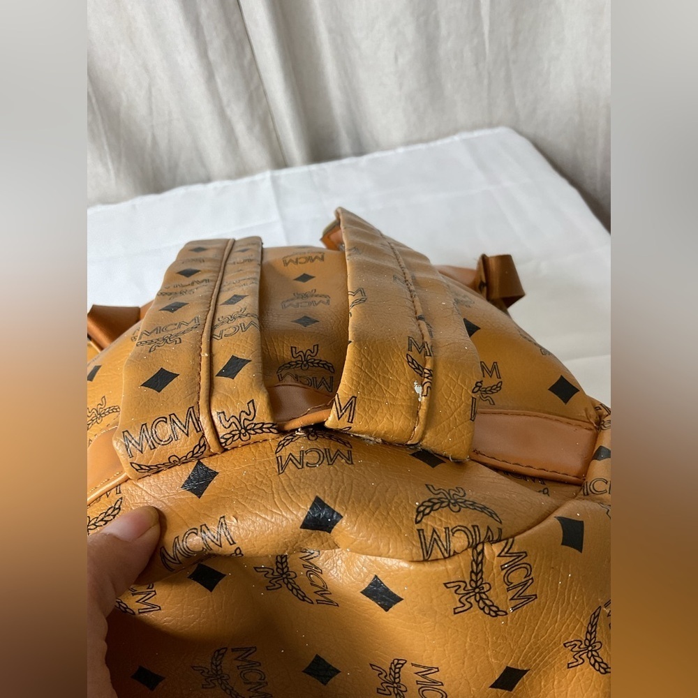 Mcm Tan Backpack With Iconic Monogram Design View 3